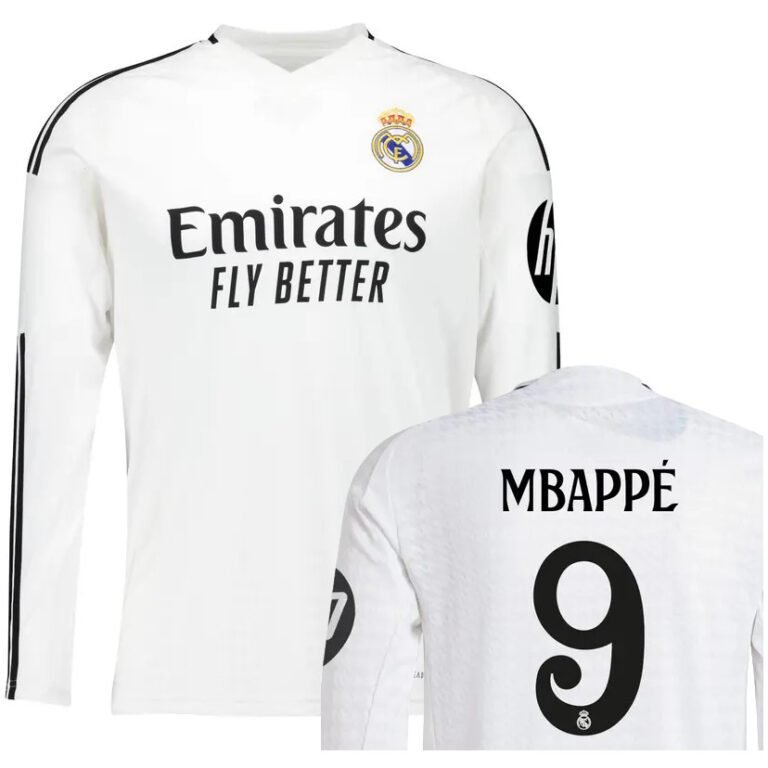 real madrid 2024 25 home mbappe long sleeve jersey 100 • XportsGears | Sportswear