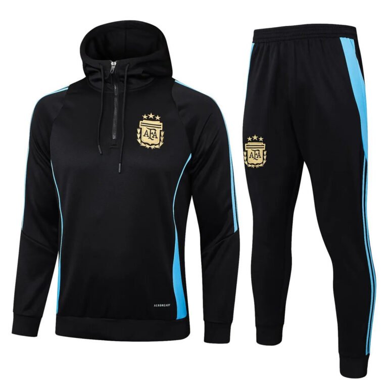 Argentina 2024 black light blue hoodie training suit