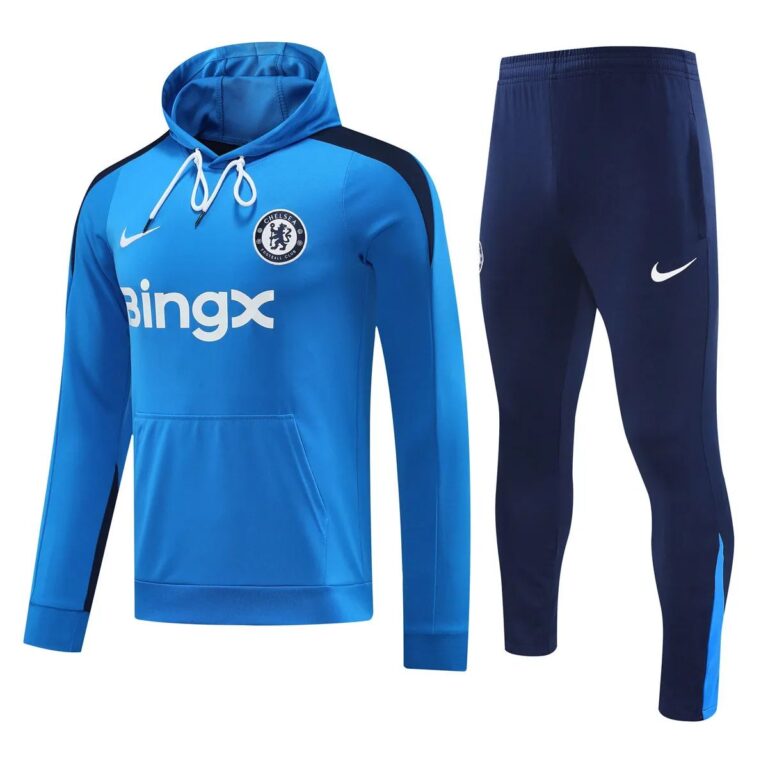 Chelsea FC 2024-25 light blue black hoodie training suit