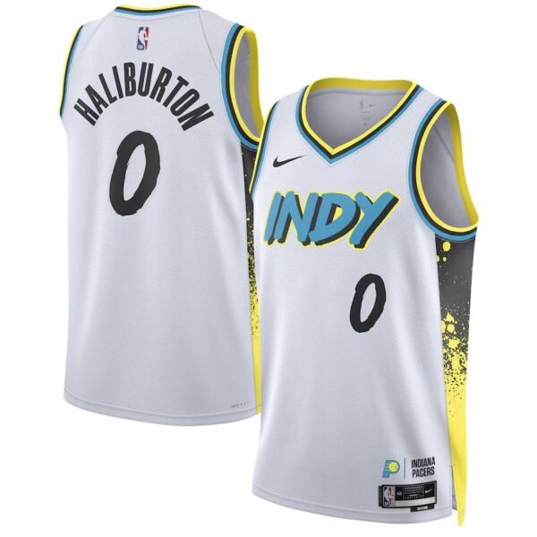 Indiana Pacers 2024-25 white, city edition haliburton jersey