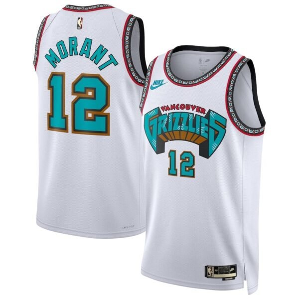 Memphis Grizzlies 2024-25 white, classic edition morant jersey