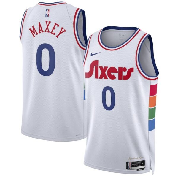 Philadelphia 76ers 2024-25 white, city edition maxey jersey