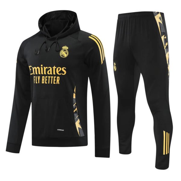 Real Madrid 2024-25 black gold hoodie training suit