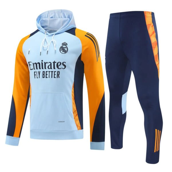 Real Madrid 2024-25 light blue orange navy hoodie training suit