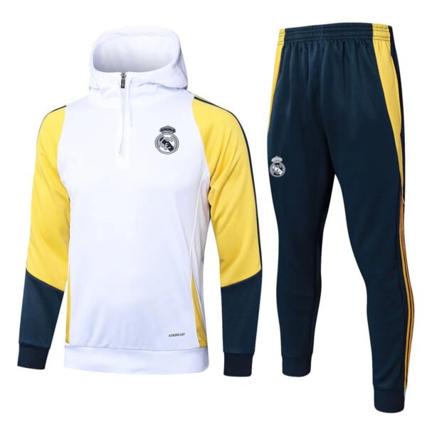 Real Madrid 2024-25 white yellow black orange hoodie kid training suit