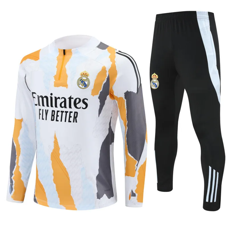 real madrid 2024 25 white yellow grey black training suit 100