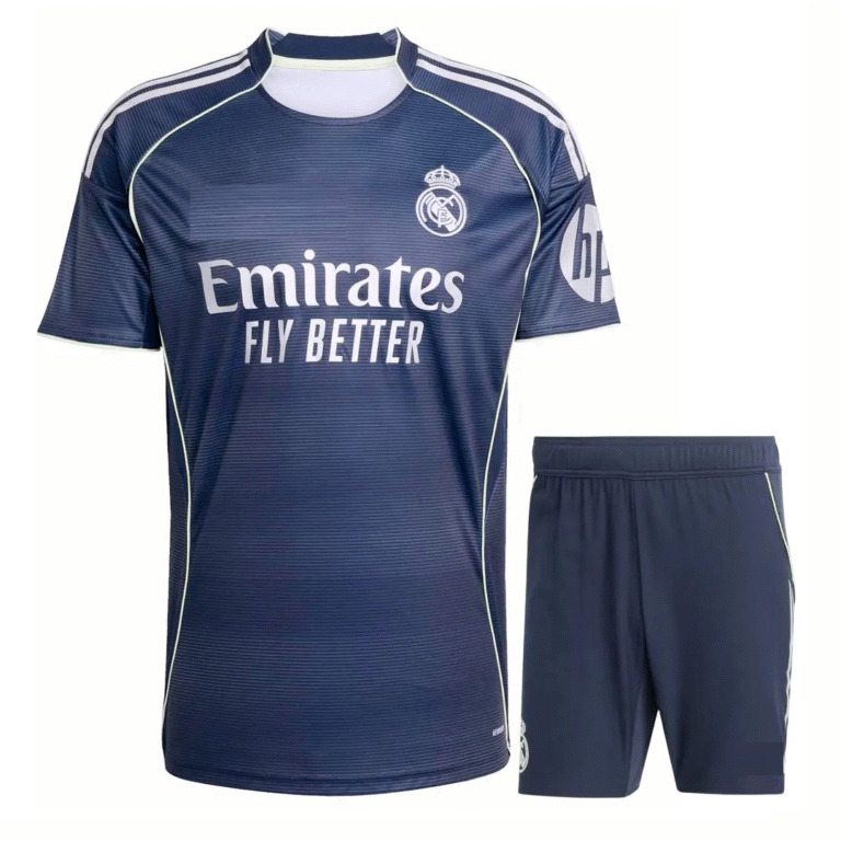 real madrid 2025 26 away kid kit 100